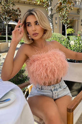 Romee | Women'S Strapless Feather Festival Party Top