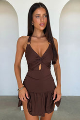Briony Halter Neck Mini Dress - Brown