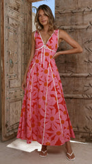 Tisha Maxi Dress - Pink/Red Floral