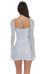 Foil Long Sleeve Bodycon Dress In Baby Blue