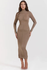 Roberta-Tan Knit Midi Dress