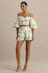 Pixel | White Botanical Print Shorts