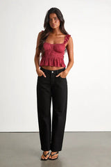 Sanne Rust Red Flutter Sleeve Tank Top