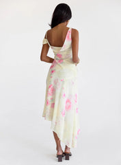 Somebody Like Me Asymmetrical Midi Dress Pink Floral