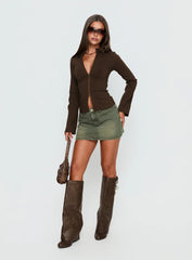 Aviela Zip Up Long Sleeve Top Brown