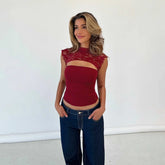 Hailey Blouse Femme – Fitted Top With Lace Details & Short Sleeves For A Summer Look