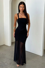 Salvatore One Shoulder Mesh Maxi Dress - Black