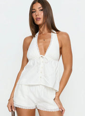 Cloud Crush Linen Halter Top White