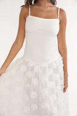 Adley Embellished Drop Waist Midi Dress White