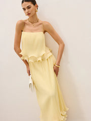 Pleated Layered Ruffle Skirt Set