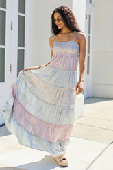 Essie Tiered Pastel Floral Tiered Maxi Dress