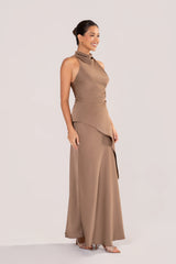 Petrea Satin Asymmetrical Halter Top & Skirt Set