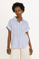 Topanga Striped Button Up In Blue Final Sale