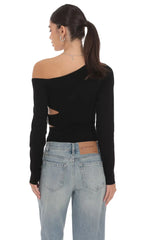 Cutout Buckle Off Shoulder Top In Black