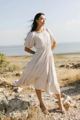 Melina Plaid Midi Dress In Taupe Final Sale