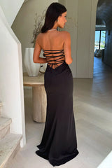Ophelia Strapless Embellished Satin Maxi Dress - Black
