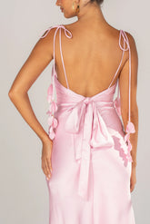 Francine Pink Evening Dress With Floral Tie Straps