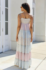 Essie Tiered Pastel Floral Tiered Maxi Dress