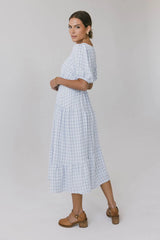 Melina Plaid Midi Dress In Blue Final Sale