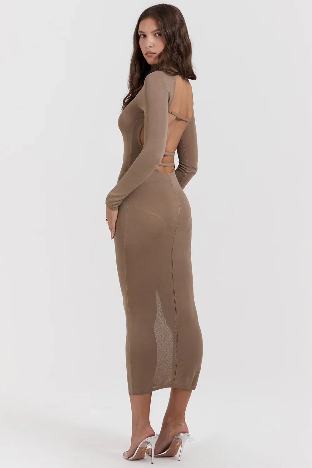 Roberta-Tan Knit Midi Dress