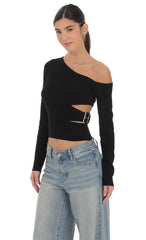 Cutout Buckle Off Shoulder Top In Black