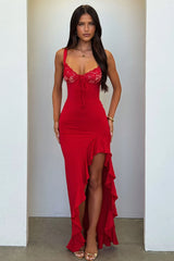 Adorn Lace Bust Maxi Dress - Red