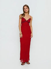 Adasia Lace V Neck Maxi Dress Red Polka Dot