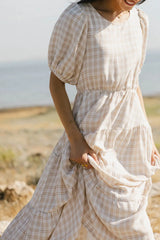 Melina Plaid Midi Dress In Taupe Final Sale