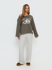 Blue Ridge Mountains Off Shoulder Graphic Sweater Grey