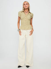 Liesel Shirred Short Sleeve Top Butter Stripe