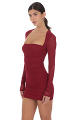 Mesh Long Sleeve Bodycon In Maroon