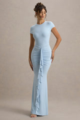 Vincenza | Powder Blue Short-Sleeve Gathered Maxi Dress