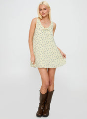 Antiquity Swing Mini Dress Yellow / Blue Floral