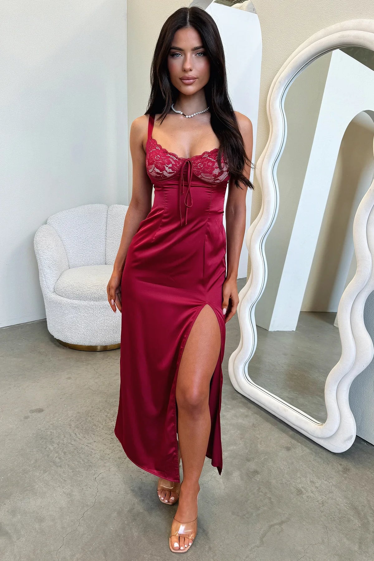Sorrento Satin Maxi Dress - Red