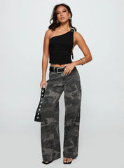 Buckled Down One Shoulder Top Black