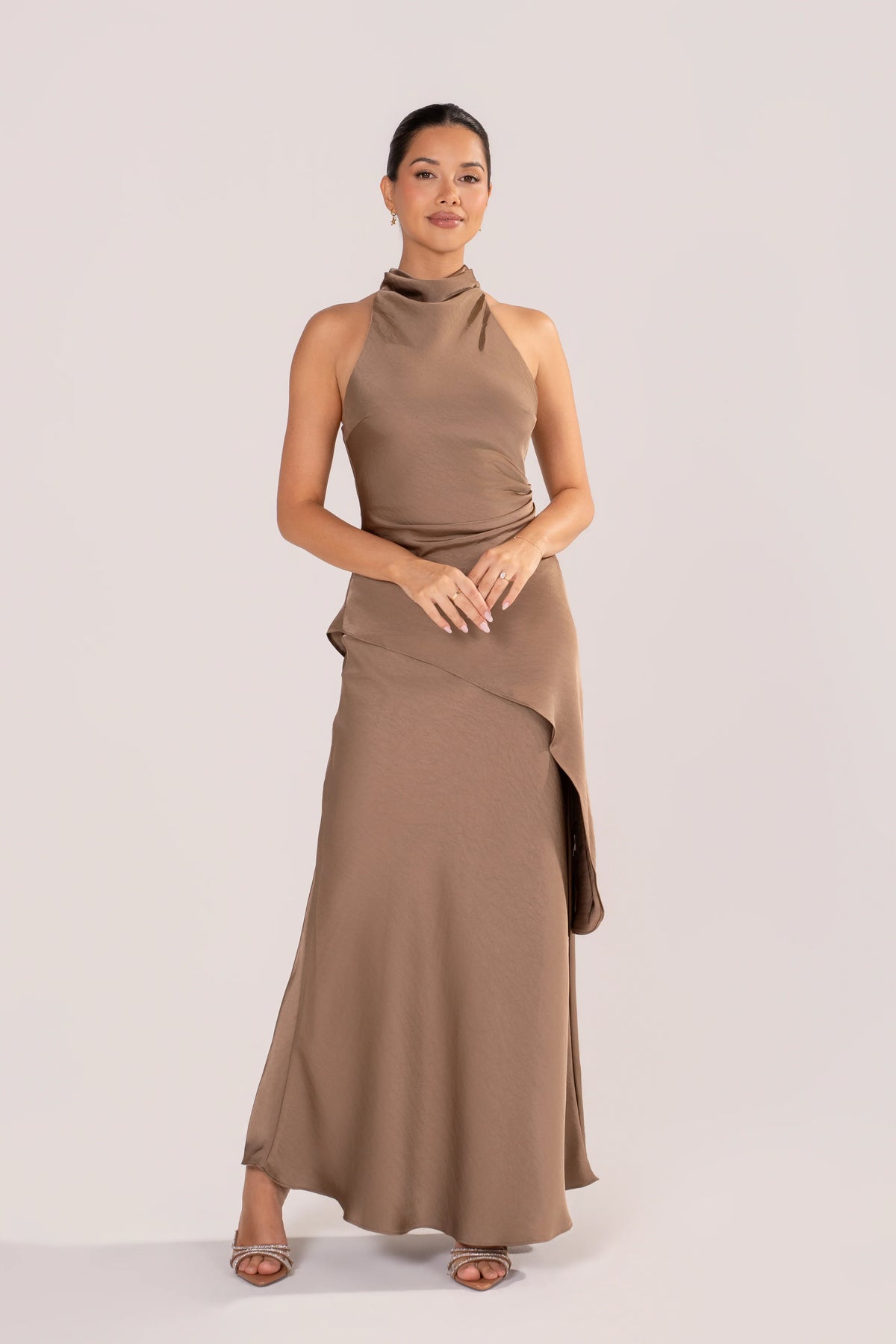 Petrea Satin Asymmetrical Halter Top & Skirt Set