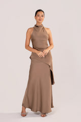 Petrea Satin Asymmetrical Halter Top & Skirt Set
