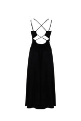 Lila Black Midi Dress With Cross-Back Ties