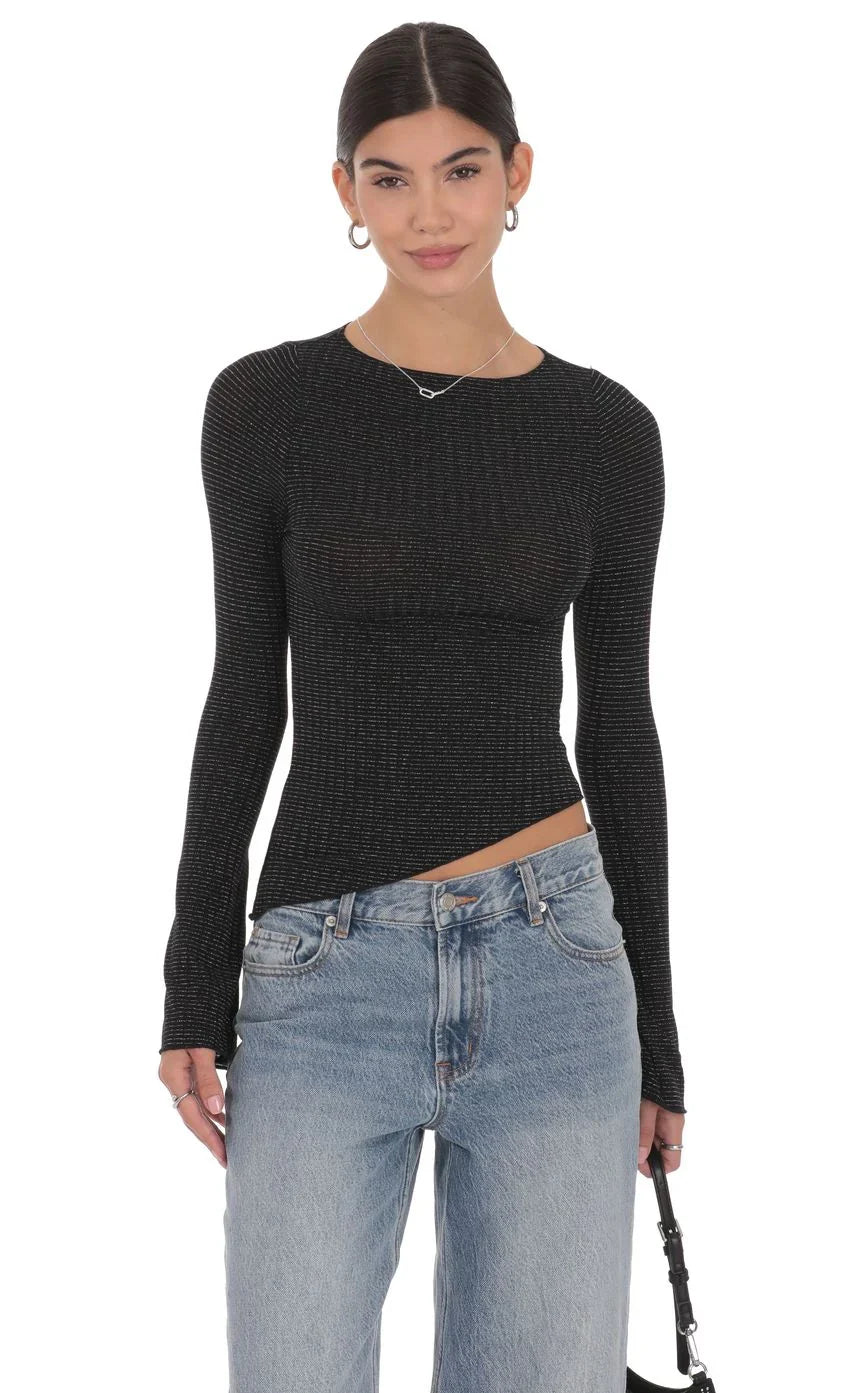 Shimmer Asymmetrical Top In Black