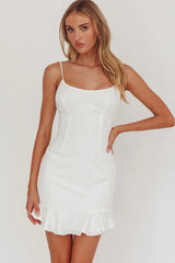 Aces Cami Strap Ruffle Hem Mini Bodycon Dress White