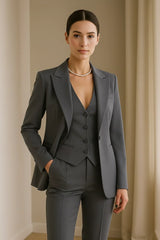 Women’S 3-Piece Suit Set – Tailored Blazer, Vest, And Slim-Fit Trousers – Elegant All-Season Outfit