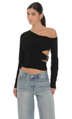 Cutout Buckle Off Shoulder Top In Black