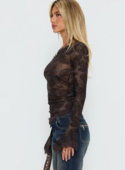 Jasette Sheer Long Sleeve Top Black Paisley