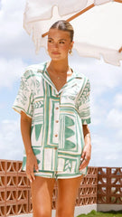 Urika Shorts - Green / White Print