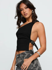Buckled Down One Shoulder Top Black