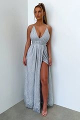 Scarlett Halter Maxi Dress - Silver Glitter