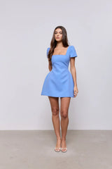Linen Mix Square Neck Mini Dress