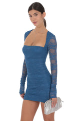 Lace Long Sleeve Bodycon In Blue
