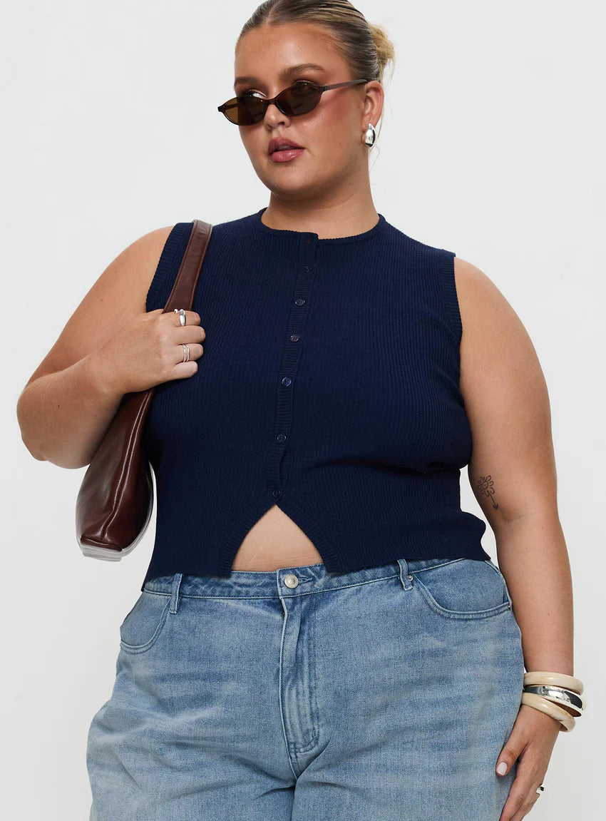 Suzu Sleeveless Knit Top Navy Curve