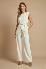 Women’S Elegant Two-Piece Set – Sleeveless Structured Top And Wide-Leg Trousers For Formal And Smart Occasions